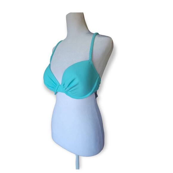 NWT Aerie Lightly Lined Macrame Bikini Top With Braided Strap Turquoise 34DD - Picture 2 of 7